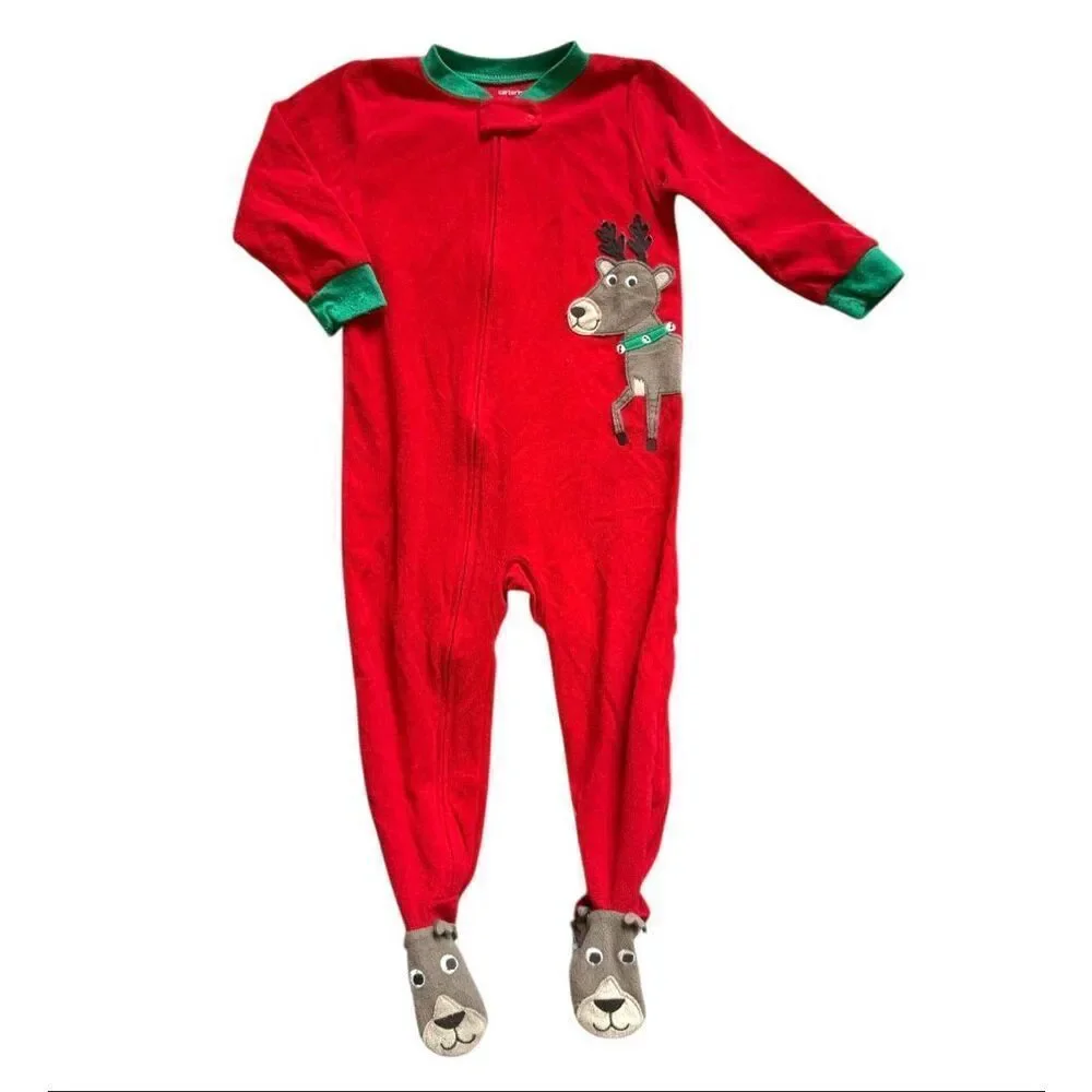 Toddler Boys Carters Christmas Reindeer Fleece Footie Sleeper Pajamas - Sz 24 mo